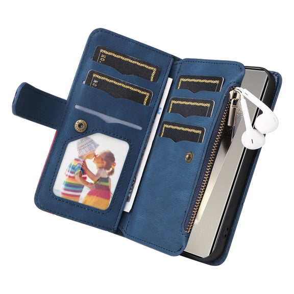 For Samsung Galaxy S25 Ultra 5G Dual-color 9 Card Slots Zipper Wallet Leather Phone Case(Blue)