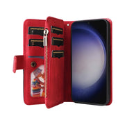 For Samsung Galaxy S25 / S24 5G Dual-color 9 Card Slots Zipper Wallet Leather Phone Case(Red)