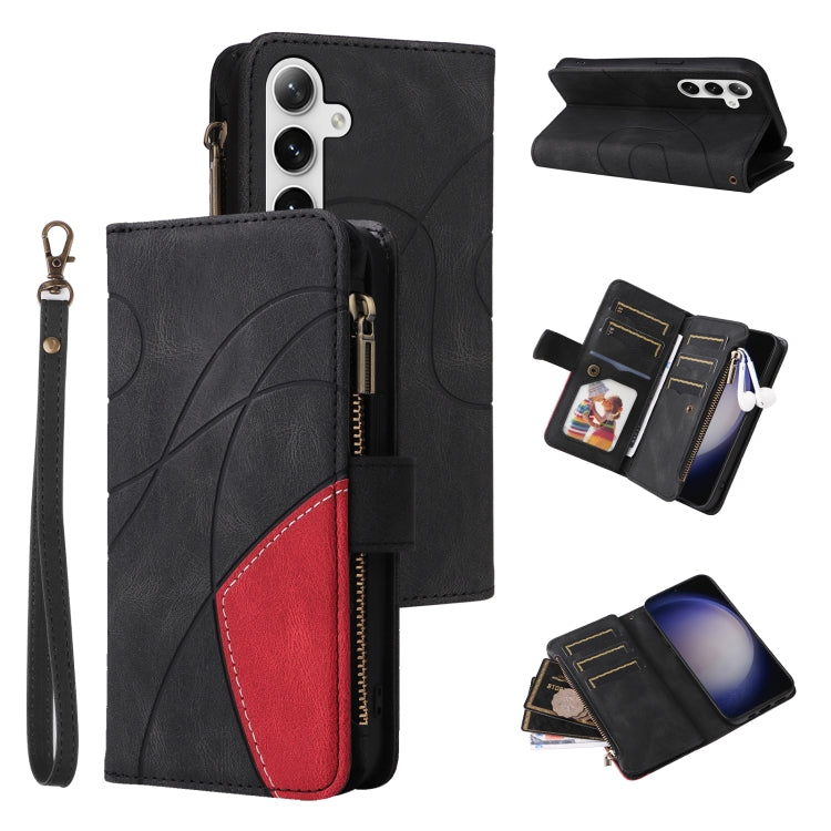 For Samsung Galaxy S25 / S24 5G Dual-color 9 Card Slots Zipper Wallet Leather Phone Case(Black)