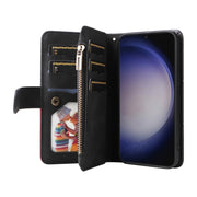 For Samsung Galaxy S25+ / S24+ 5G Dual-color 9 Card Slots Zipper Wallet Leather Phone Case(Black)