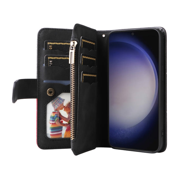 For Samsung Galaxy S25+ / S24+ 5G Dual-color 9 Card Slots Zipper Wallet Leather Phone Case(Black)