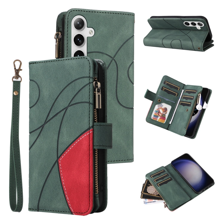 For Samsung Galaxy S25+ / S24+ 5G Dual-color 9 Card Slots Zipper Wallet Leather Phone Case(Green)