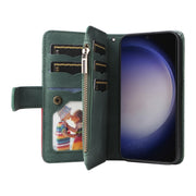 For Samsung Galaxy S25+ / S24+ 5G Dual-color 9 Card Slots Zipper Wallet Leather Phone Case(Green)