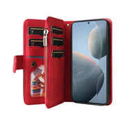 For Redmi K70 Dual-color 9 Card Slots Zipper Wallet Leather Phone Case(Red)