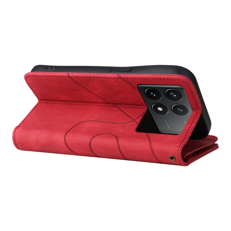 For Redmi K70 Dual-color 9 Card Slots Zipper Wallet Leather Phone Case(Red)