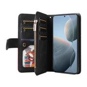 For Redmi K70 Dual-color 9 Card Slots Zipper Wallet Leather Phone Case(Black)