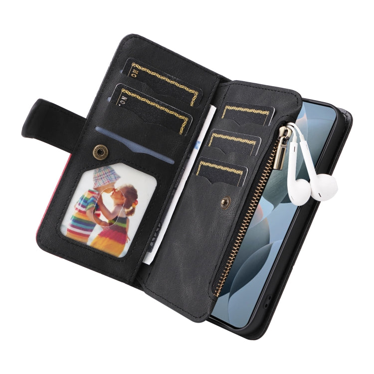For Redmi K70 Dual-color 9 Card Slots Zipper Wallet Leather Phone Case(Black)