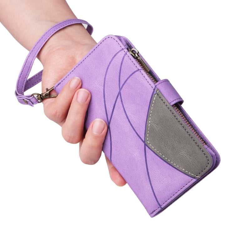 For Redmi K70 Dual-color 9 Card Slots Zipper Wallet Leather Phone Case(Purple)