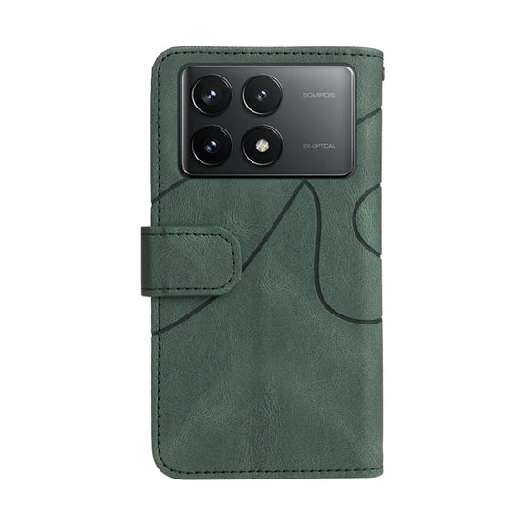 For Redmi K70 Dual-color 9 Card Slots Zipper Wallet Leather Phone Case(Green)