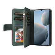 For Redmi K70 Dual-color 9 Card Slots Zipper Wallet Leather Phone Case(Green)