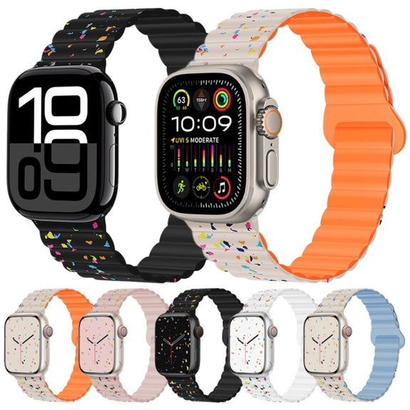 For Apple Watch Series 10 46mm Colorful Dots Magnetic Silicone Watch Band(White)
