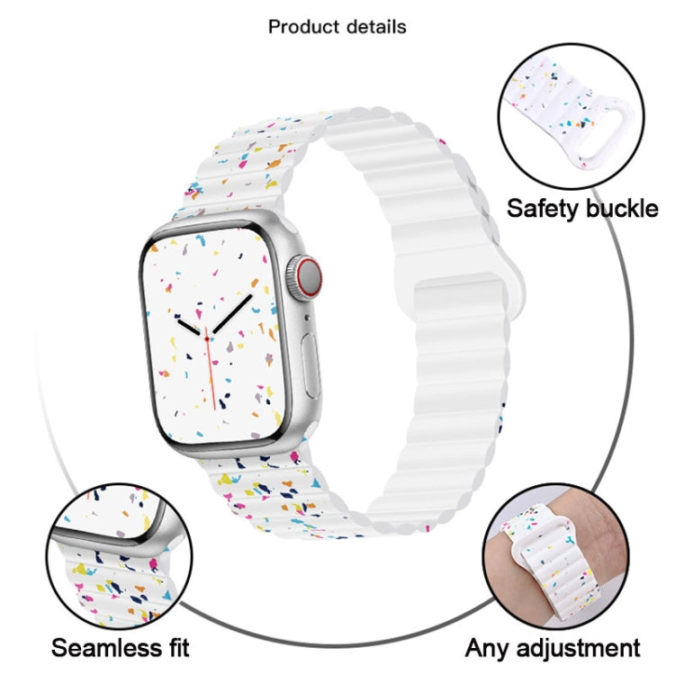 For Apple Watch Series 10 46mm Colorful Dots Magnetic Silicone Watch Band(White)