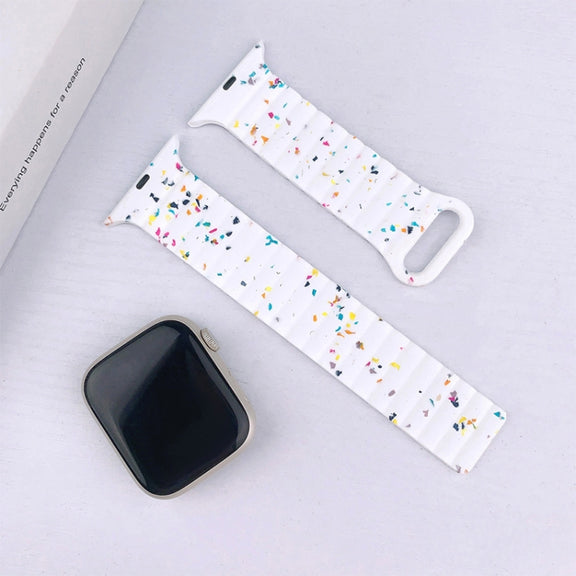 For Apple Watch Series 10 46mm Colorful Dots Magnetic Silicone Watch Band(White)
