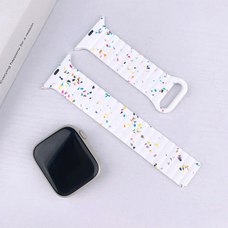 For Apple Watch Series 10 46mm Colorful Dots Magnetic Silicone Watch Band(White)