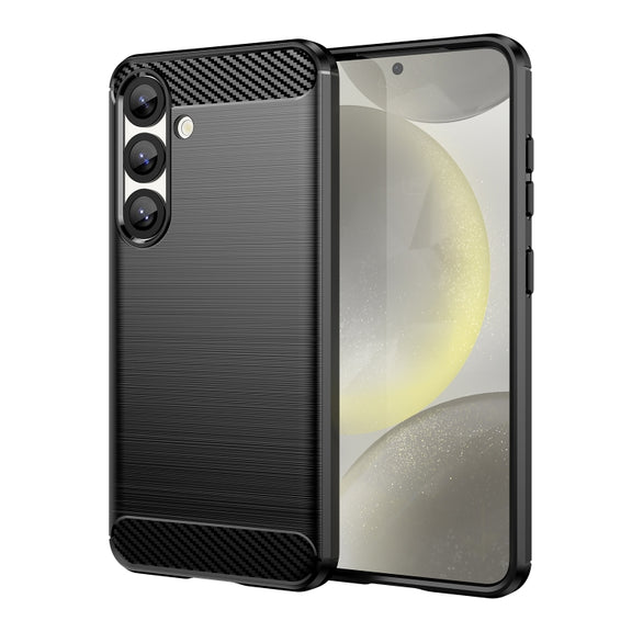 For Samsung Galaxy S25 5G Carbon Fiber Brushed Texture TPU Phone Case(Black)