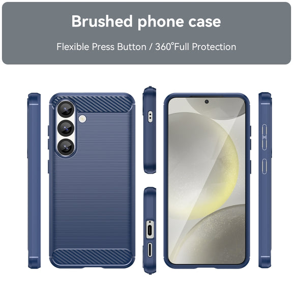 For Samsung Galaxy S25 5G Carbon Fiber Brushed Texture TPU Phone Case(Blue)