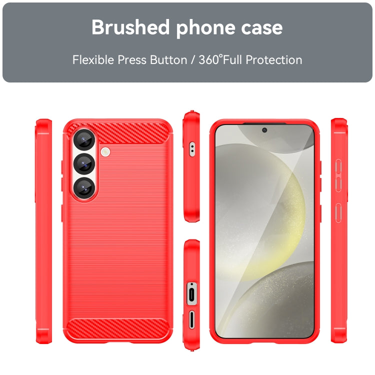 For Samsung Galaxy S25 5G Carbon Fiber Brushed Texture TPU Phone Case(Red)