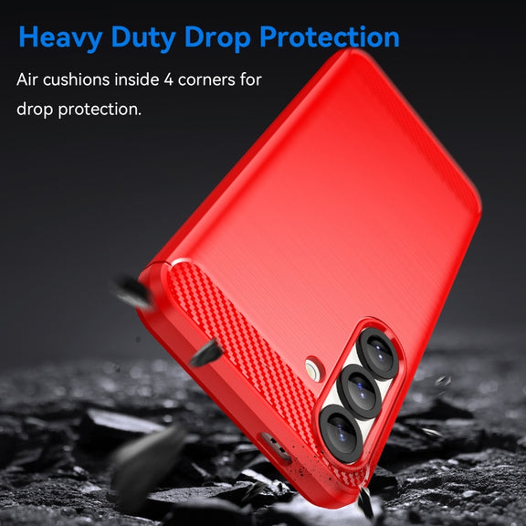 For Samsung Galaxy S25 5G Carbon Fiber Brushed Texture TPU Phone Case(Red)