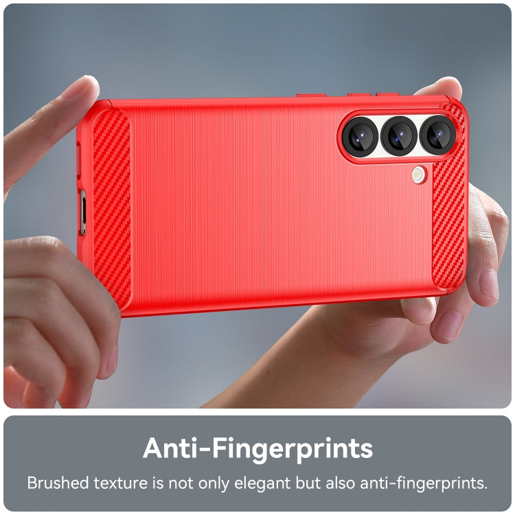 For Samsung Galaxy S25 5G Carbon Fiber Brushed Texture TPU Phone Case(Red)