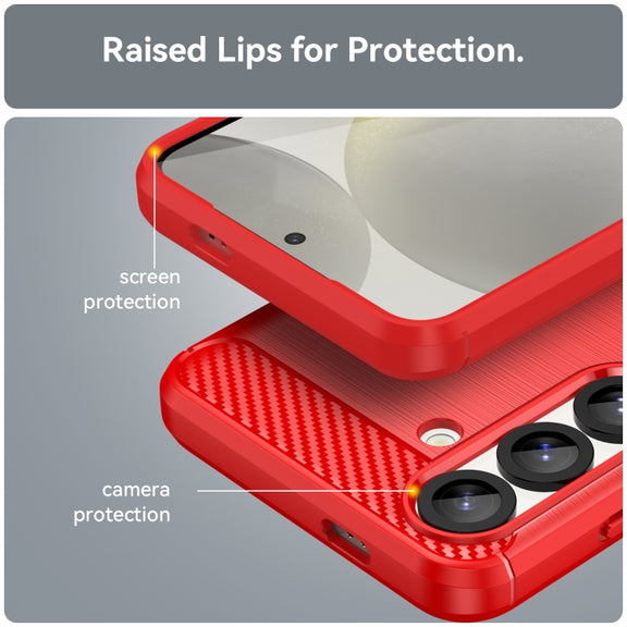 For Samsung Galaxy S25 5G Carbon Fiber Brushed Texture TPU Phone Case(Red)
