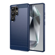 For Samsung Galaxy S25 Ultra 5G Carbon Fiber Brushed Texture TPU Phone Case(Blue)