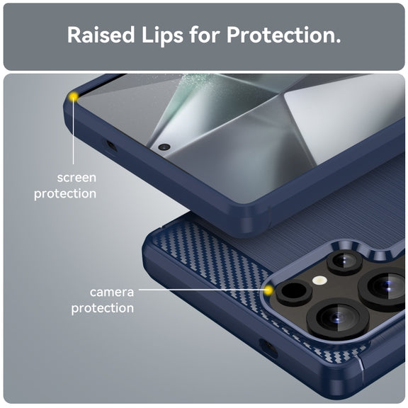 For Samsung Galaxy S25 Ultra 5G Carbon Fiber Brushed Texture TPU Phone Case(Blue)