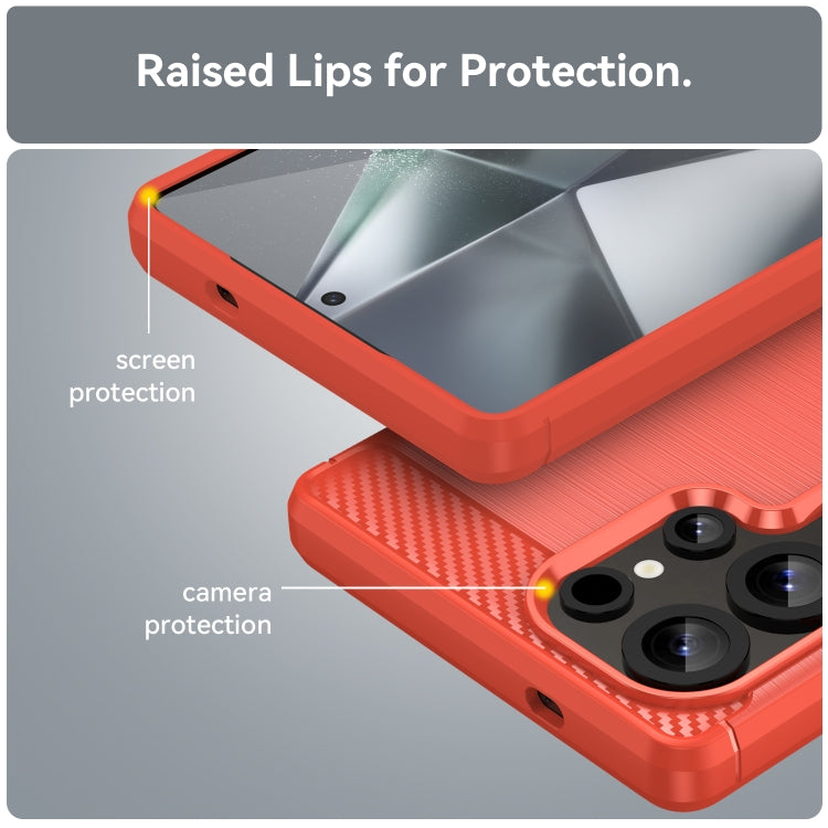 For Samsung Galaxy S25 Ultra 5G Carbon Fiber Brushed Texture TPU Phone Case(Red)