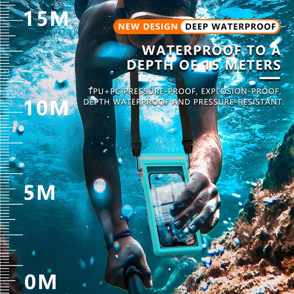 RedPepper 15m Depth Water-resistant Phone Diving Pouch with Suction Cup(Grass Blue)