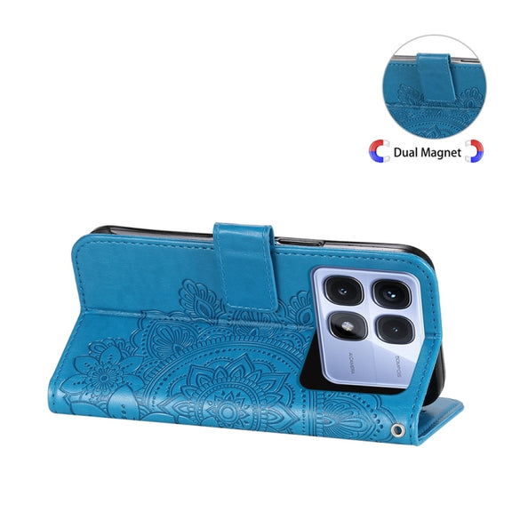 For Redmi K70 Ultra Seven-petal Flowers Embossing Leather Phone Case(Blue)