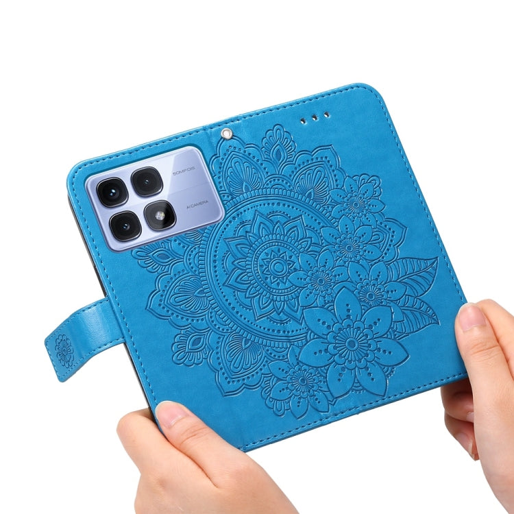 For Redmi K70 Ultra Seven-petal Flowers Embossing Leather Phone Case(Blue)