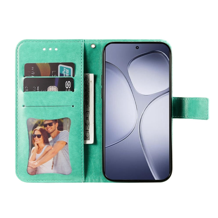 For Redmi K70 Ultra Seven-petal Flowers Embossing Leather Phone Case(Green)