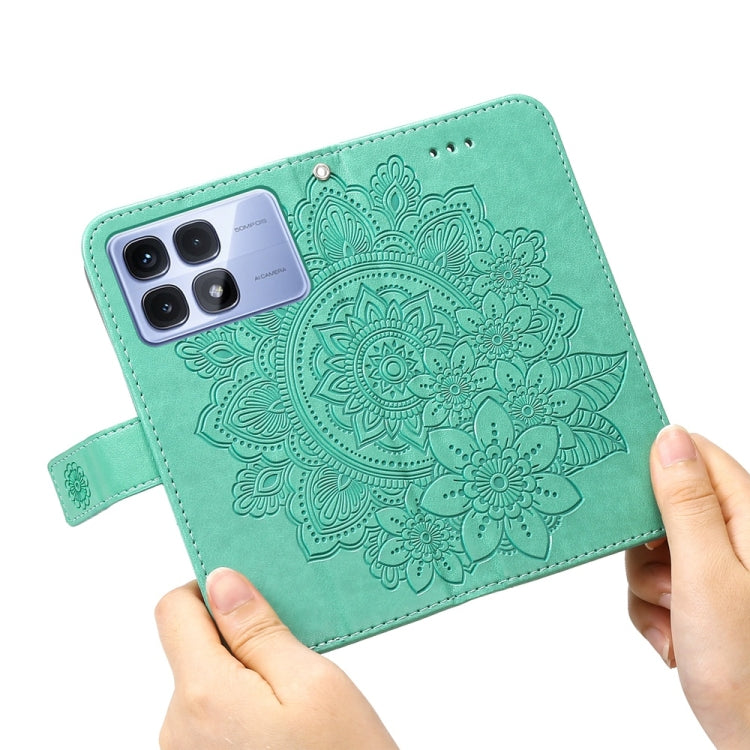 For Redmi K70 Ultra Seven-petal Flowers Embossing Leather Phone Case(Green)