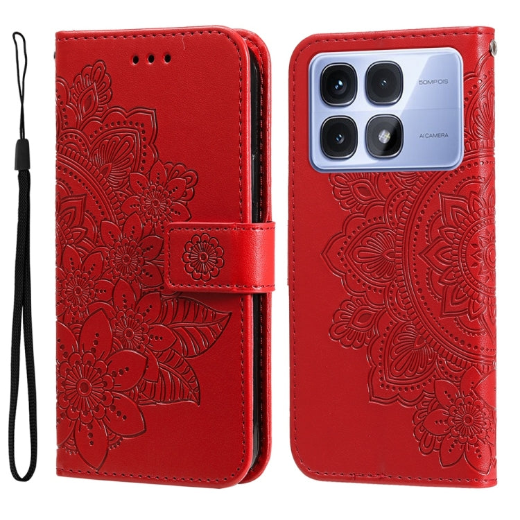 For Redmi K70 Ultra Seven-petal Flowers Embossing Leather Phone Case(Red)