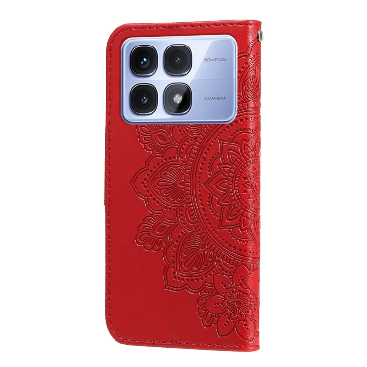 For Redmi K70 Ultra Seven-petal Flowers Embossing Leather Phone Case(Red)