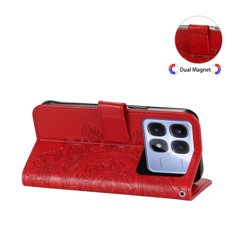 For Redmi K70 Ultra Seven-petal Flowers Embossing Leather Phone Case(Red)