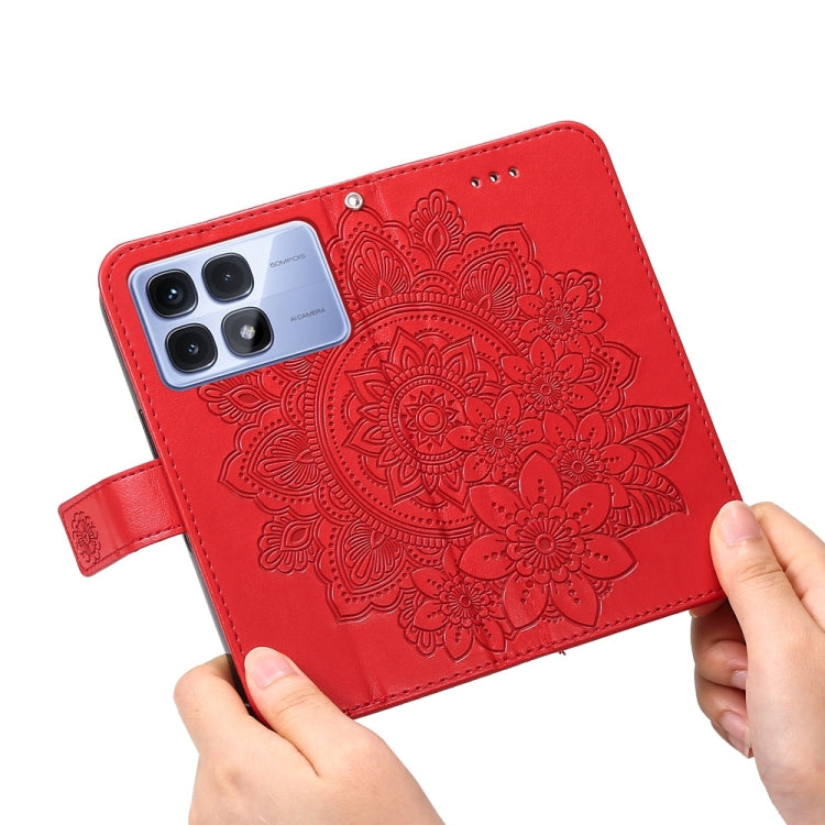 For Redmi K70 Ultra Seven-petal Flowers Embossing Leather Phone Case(Red)