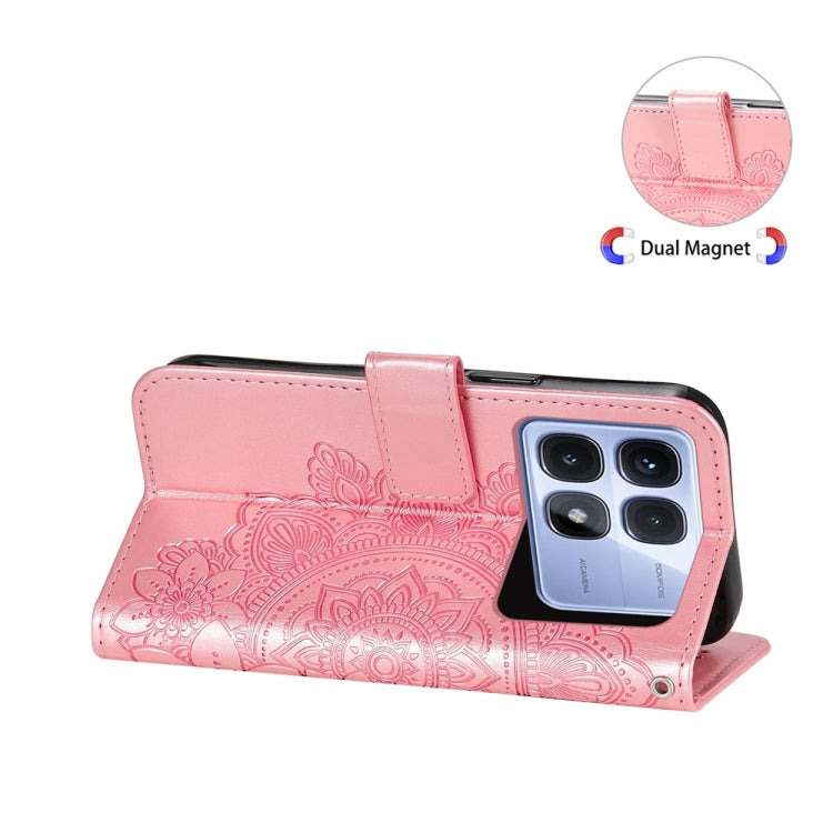 For Redmi K70 Ultra Seven-petal Flowers Embossing Leather Phone Case(Rose Gold)