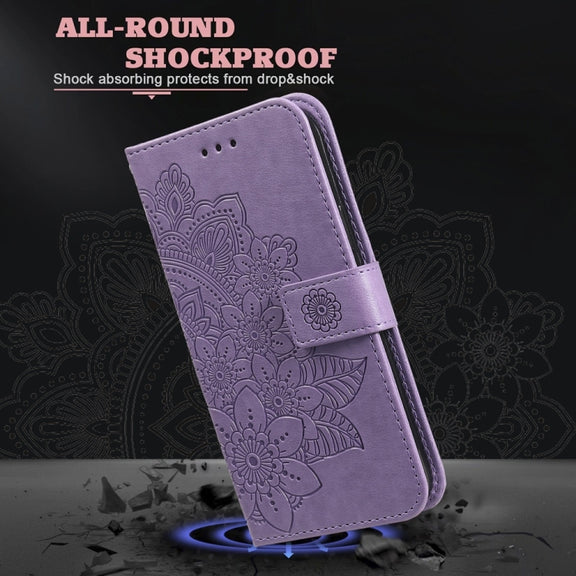 For Samsung Galaxy S25 5G Seven-petal Flowers Embossing Leather Phone Case(Light Purple)