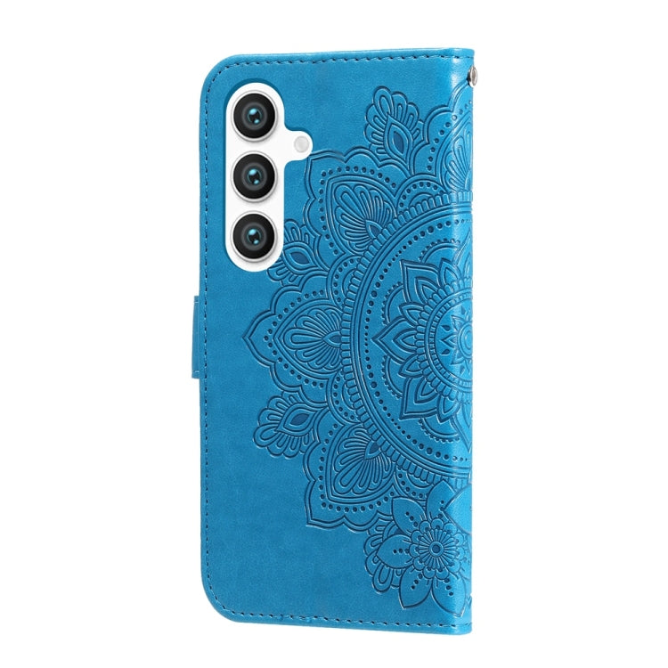 For Samsung Galaxy S25 5G Seven-petal Flowers Embossing Leather Phone Case(Blue)