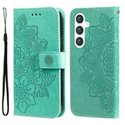 For Samsung Galaxy S25 5G Seven-petal Flowers Embossing Leather Phone Case(Green)