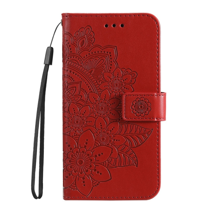 For Samsung Galaxy S25 5G Seven-petal Flowers Embossing Leather Phone Case(Red)