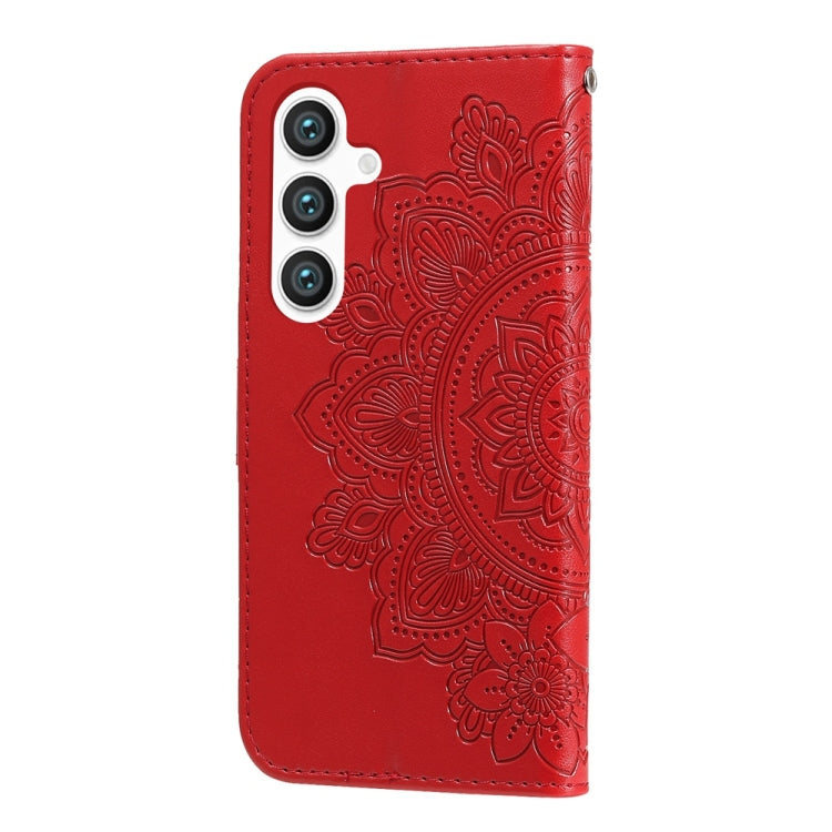 For Samsung Galaxy S25 5G Seven-petal Flowers Embossing Leather Phone Case(Red)