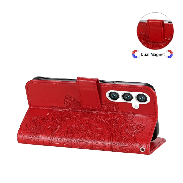 For Samsung Galaxy S25 5G Seven-petal Flowers Embossing Leather Phone Case(Red)