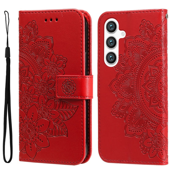 For Samsung Galaxy S25 5G Seven-petal Flowers Embossing Leather Phone Case(Red)