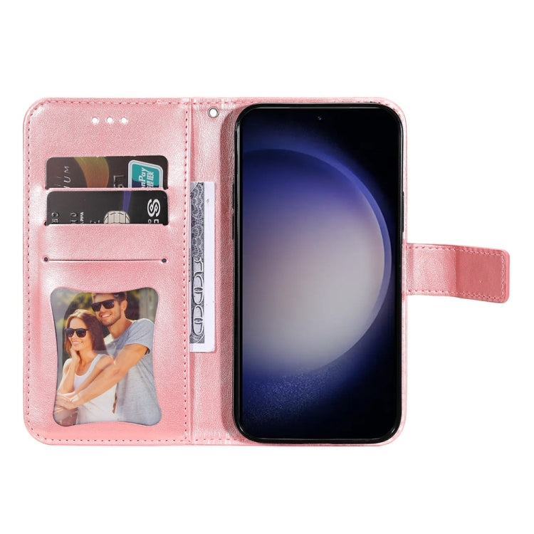 For Samsung Galaxy S25 5G Seven-petal Flowers Embossing Leather Phone Case(Rose Gold)