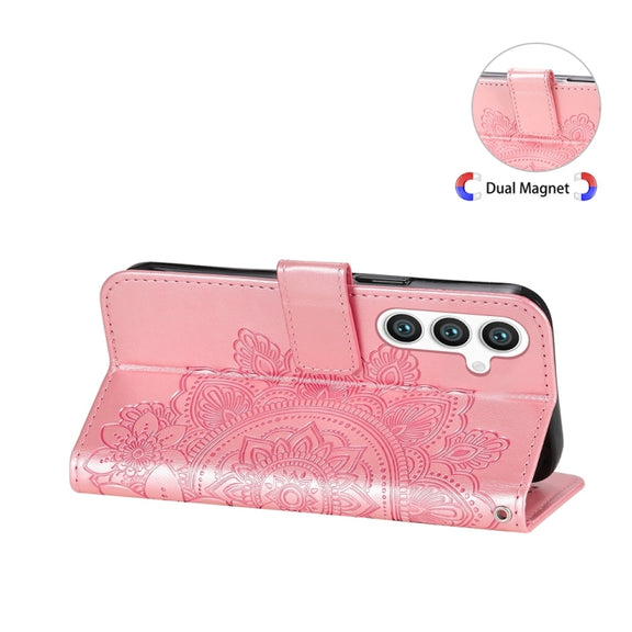 For Samsung Galaxy S25 5G Seven-petal Flowers Embossing Leather Phone Case(Rose Gold)