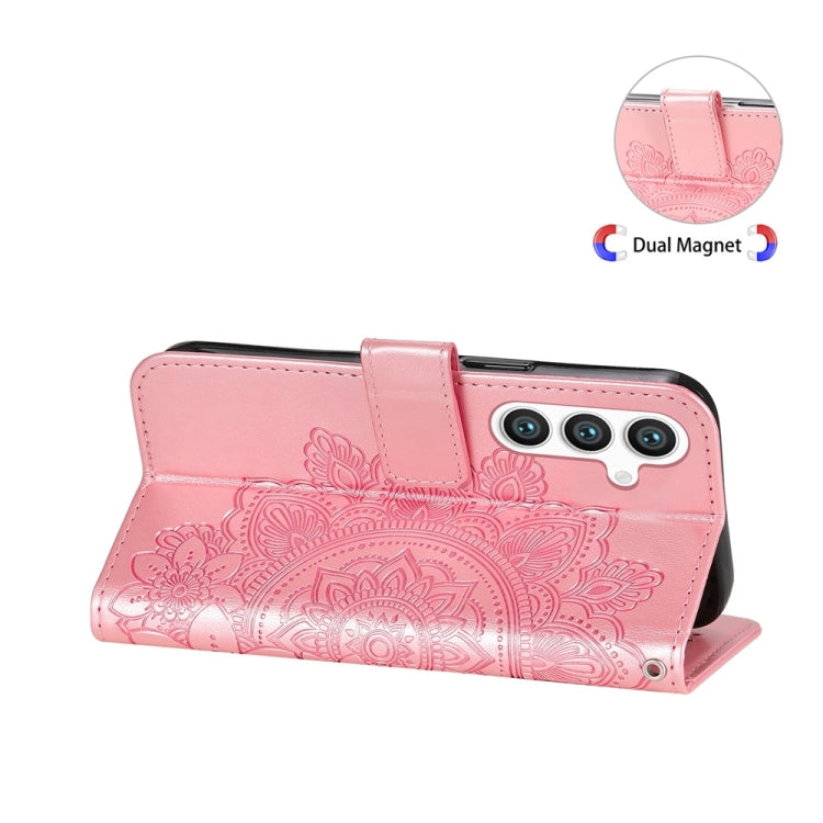 For Samsung Galaxy S25 5G Seven-petal Flowers Embossing Leather Phone Case(Rose Gold)