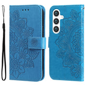 For Samsung Galaxy S25+ 5G Seven-petal Flowers Embossing Leather Phone Case(Blue)