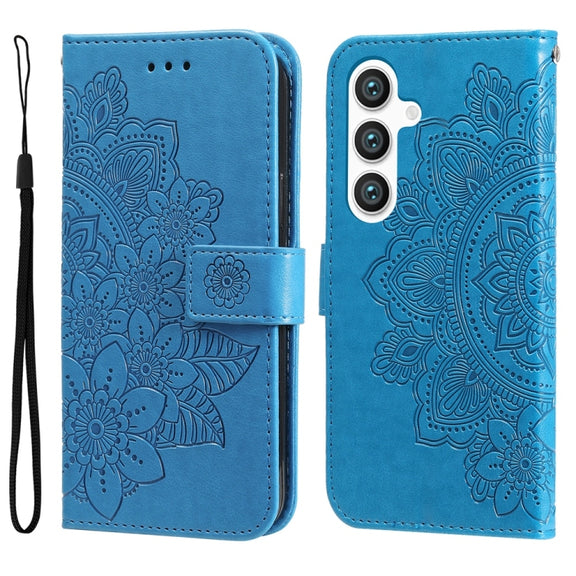 For Samsung Galaxy S25+ 5G Seven-petal Flowers Embossing Leather Phone Case(Blue)