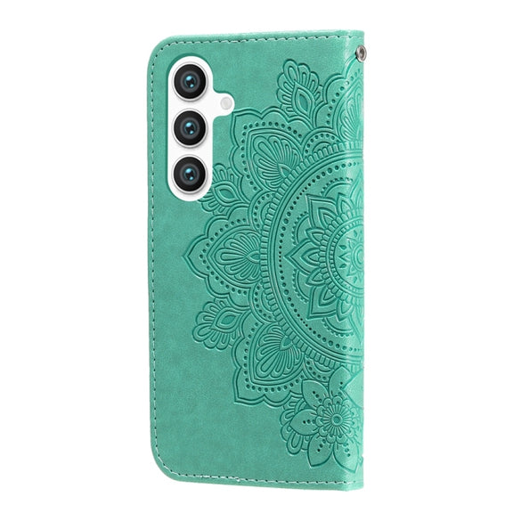 For Samsung Galaxy S25+ 5G Seven-petal Flowers Embossing Leather Phone Case(Green)